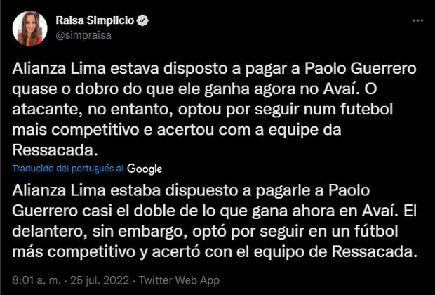 Alianza Lima le habría ofrecido el doble de sueldo a Paolo Guerrero. (Captura)