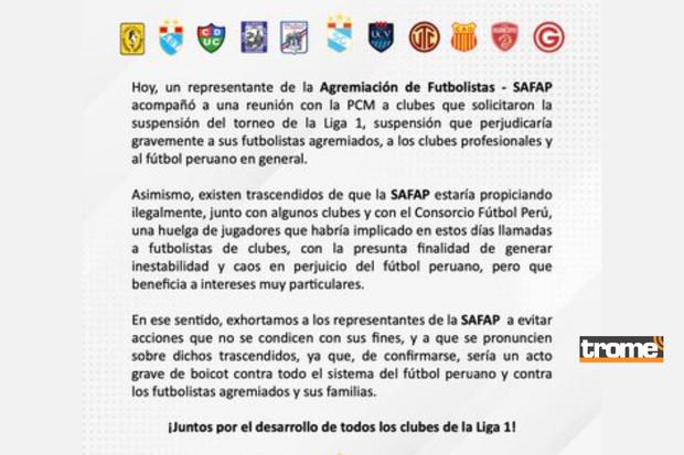 Comunicado dicen que Safap habría pedido suspensión del torneo (@clubscsoficial)