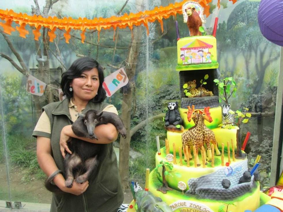 Gina  Ccarhuaz, Jefa delo área de Crianza, quien es  la madre sustutita de los  animalitos más  pequeños  del  zoológicos  y  algunos recién nacidos.