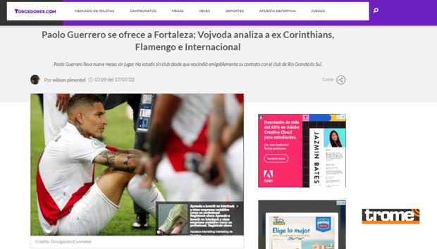 Portal de Brasil se ocupa de nuevo opción para Paolo Guerrero en Fortaleza (Foto: Torcedores.com)