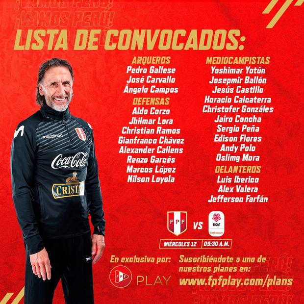 The list of the Peruvian team.  (Photo: FPF)