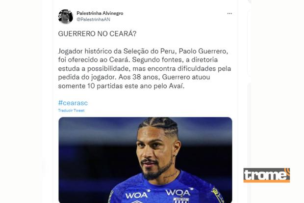 Peridista de Brasil anunció a cercamiento entre Ceara y Paolo Guerrero (@PalestrinhaAN)