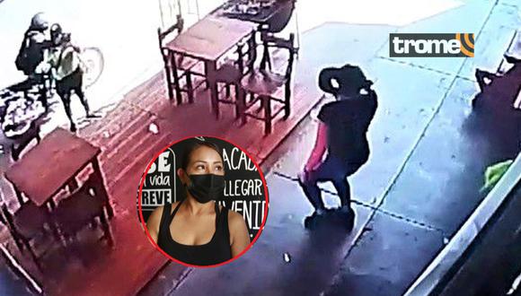 Agraviada bailaba mientras grababa un TikTok para promocionar su restaurante. Aquí, justo el momento en que aparece el delincuente en moto por detrás de la persona que filmaba y le arrebata el teléfono.