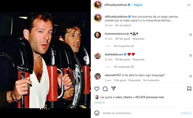 Este fue el post que le dedicó Sylvester a Bruce en su Instagram hace algunos meses (Foto: Sylvester Stallone / Instagram)