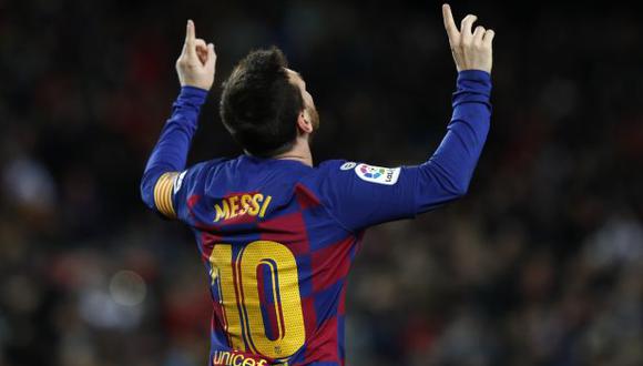 Lionel Messi celebrando su primer gol en la era Quique Setién