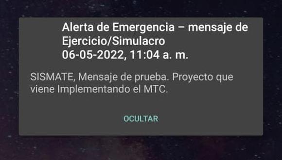 MTC lanza prueba de alerta de emergencia a diversos smartphones de nuestro país. | Foto: Captura Trome