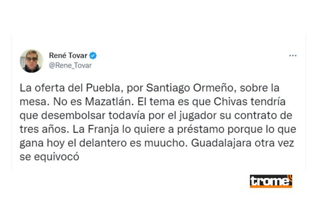 Periodista mexicano reveló negociación por Santuago Ormeño (@Rene_Tovar)