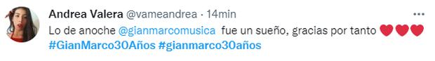 Usuarios elogiaron el concierto de Gian Marco en Twitter.