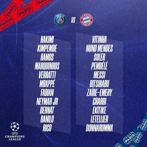 Lista de jugadores convocados en el París Saint-Germain para el duelo de hoy contra el Bayern Múnich. (Foto: Twitter/PSG)