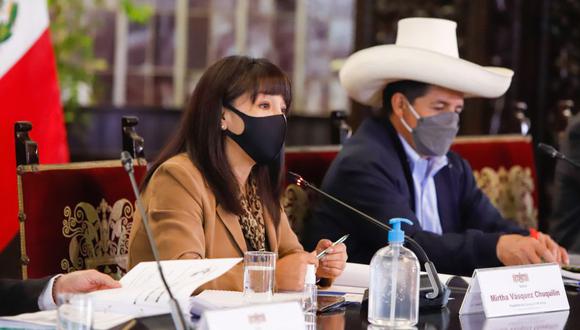 Mirtha Vásquez y Pedro Castillo participarán en la sesión del Consejo de Ministros para evaluar acciones contra la tercera ola de COVID-19. (Foto: PCM)