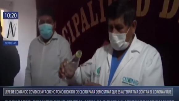 Jefe del Comando COVID en Ayacucho presentó al dióxido de cloro como tratamiento para el coronavirus.