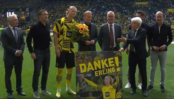 Erling Haaland es homenajeado por Borussia Dortmund. (Foto: ESPN)