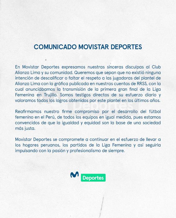 Movistar Deportes se disculpa con Alianza Lima. Foto: Captura.