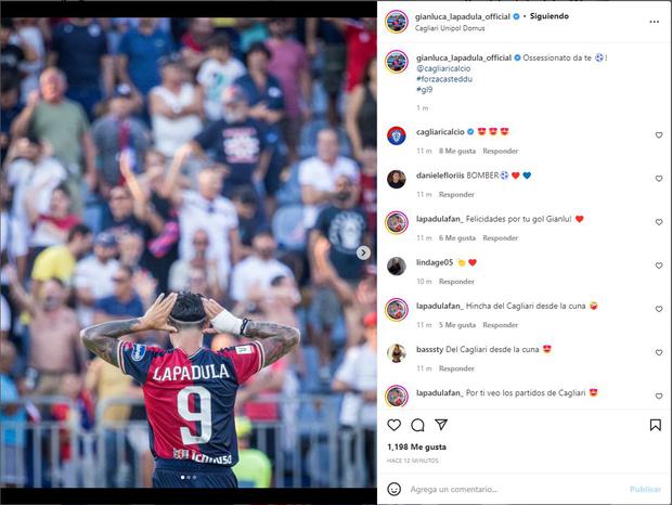 La publicación de Gianluca Lapadula tras marca en la victoria de Cagliari. (Foto: Instagram)