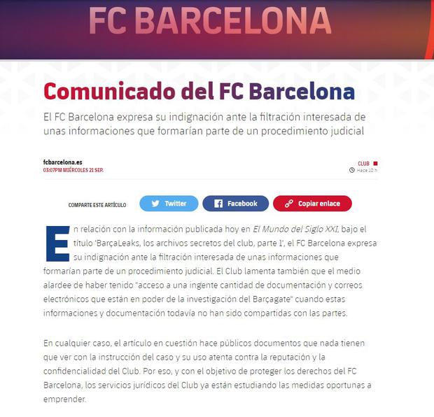 El comunicado de Barcelona. (Foto: Captura)