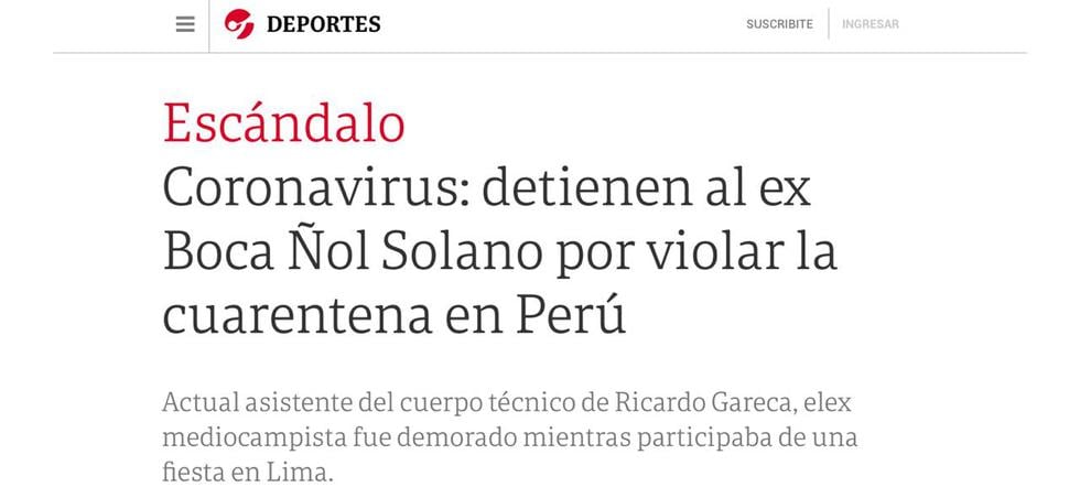 La reacción de la prensa internacional tras lo sucedido con Nolberto Solano. (Captura)