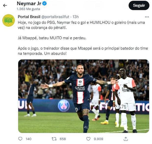 Likes de Neymar a publicaciones que critican a Mbappé.
