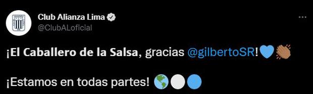 Alianza Lima respondió el gesto de Gilberto Santa Rosa. (Foto: Twitter)