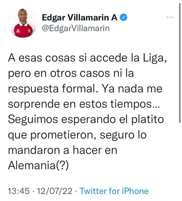 Villamarín golpeó a los organizadores de la Liga 1. (Captura)