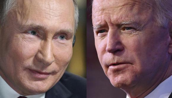 Los presidentes Joe Biden y Vladimir Putin comenzaron una llamada telefónica el 30 de diciembre de 2021 sobre soluciones diplomáticas a las crecientes tensiones entre Rusia y Occidente sobre Ucrania, dijo la Casa Blanca. (Foto de Angela WEISS y Alexey DRUZHININ / AFP)