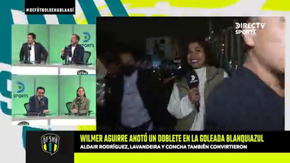 Hincha de Alianza Lima pasó delante de la reportera, pero tuvo un accidente con la comida que traía en manos. (Video: DirecTV)