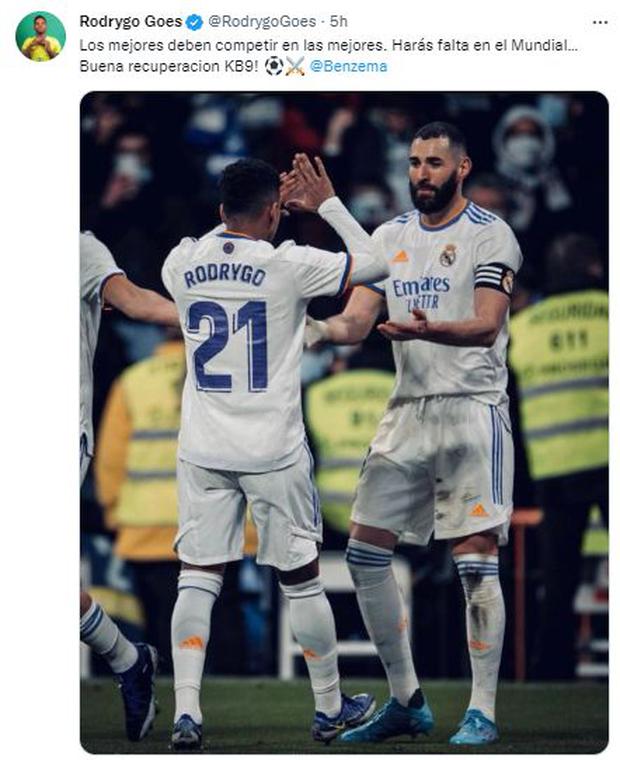 El mensaje que le dedicó Rodrygo a Karim Benzema.
